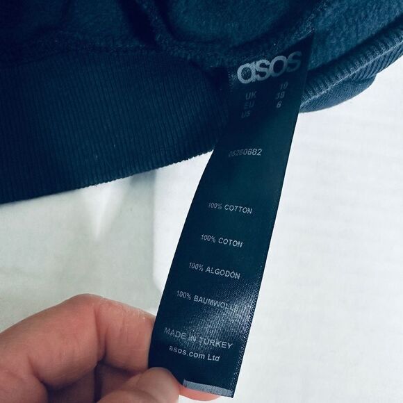 ASOS Cold Shoulder Cut Out Ruffle Trim Zip Up Navy Blue Sweatshirt w/ Pockets - Picture 5 of 7